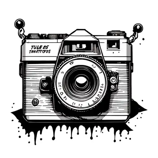 outline Old camera and VHS tape horror movie  tattoo design idea