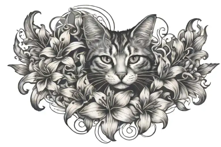 cat paws lily flowers surrounding tattoo design idea