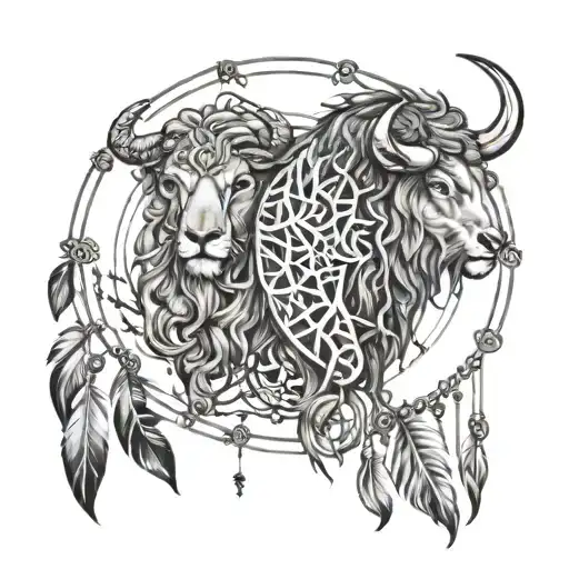 zodiac signs Leo and Taurus as dream catchers tattoo design idea