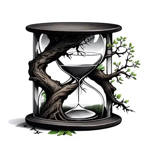hourglass with tree wrapped tightly tattoo design idea