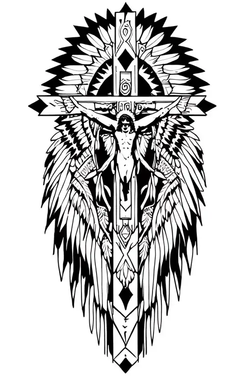 Native American crucifix symbol incorporated tattoo design idea