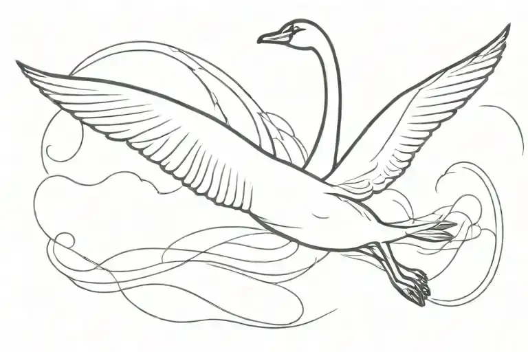 swan flying linework tattoo design idea