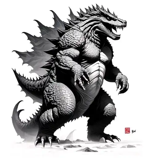 traditional Japanese Godzilla tattoo design idea