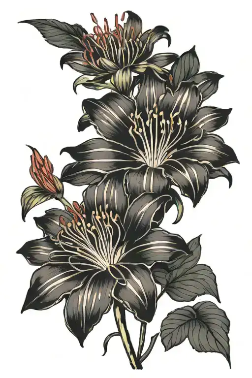 Red spider lily plant with the work wink as the stem tattoo tattoo design idea