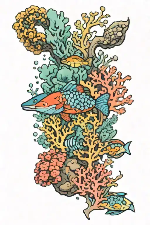 coral reef saltwater ocean tattoo design idea