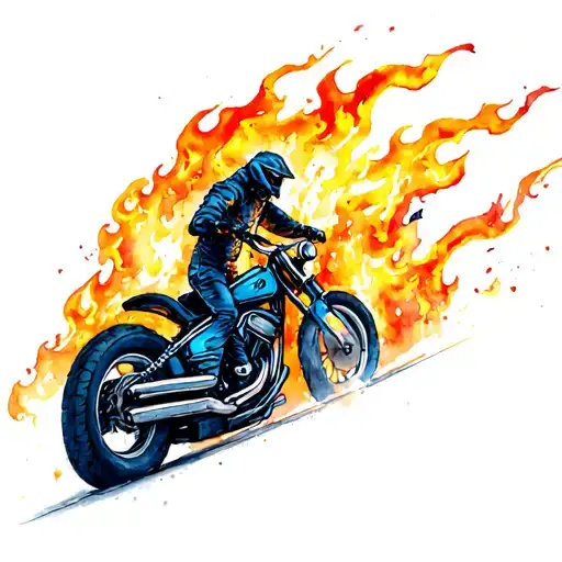 ghost rider riding leaving fire tire marks all across tattoo design idea