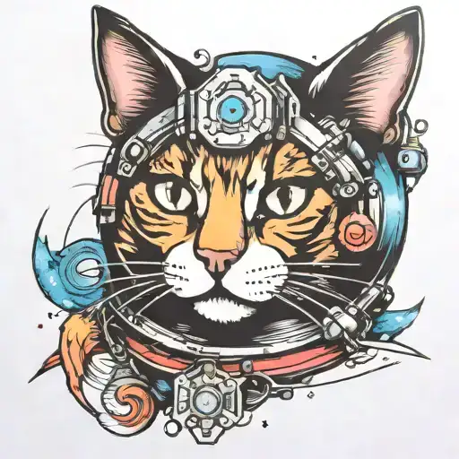 space cat tattoo design idea