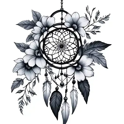 dream catcher flowers blooming tattoo design idea