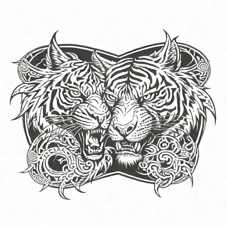 a tiger figthing a wolf tattoo design idea