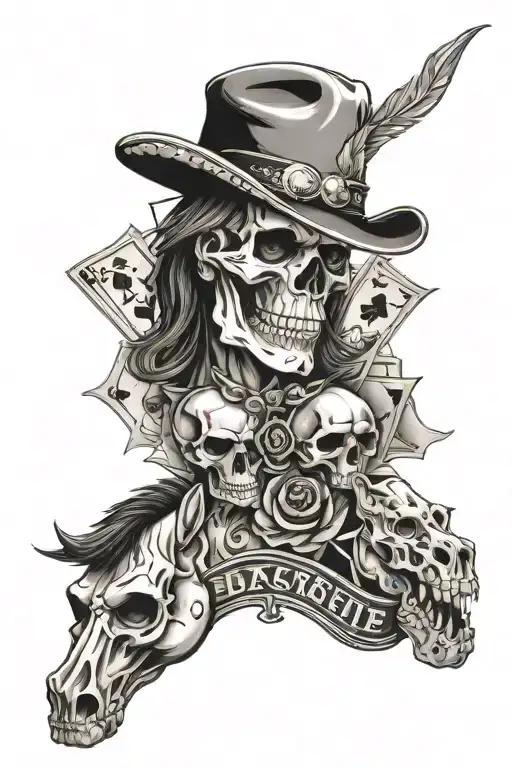western skulls and cards and horses tattoo design idea