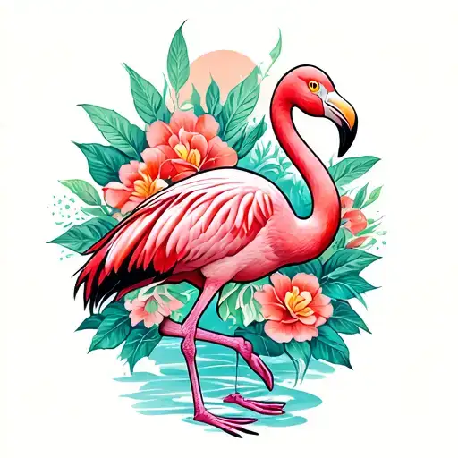 flamingo standing tattoo design idea