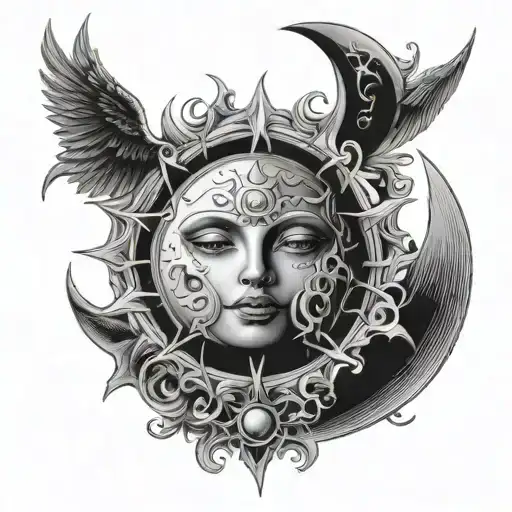 gothic sun and moon tattoo design idea