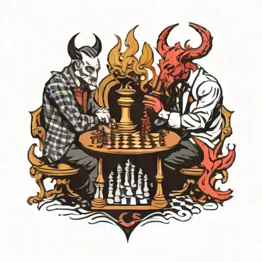 the lord and the devil playing chess tattoo design idea