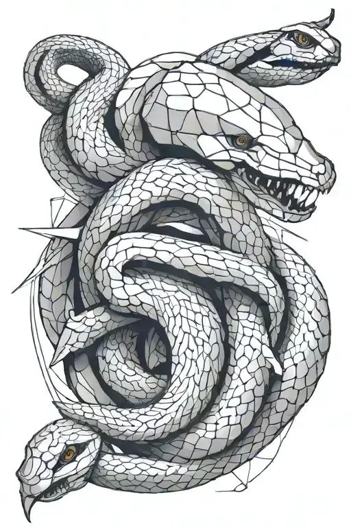 skinny geometric pattern down my spin with snake wrapped around it with the head up the top tattoo design idea