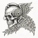  gray brain cancer ribbon with angel wing and skull brain tattoo design idea