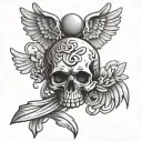  gray brain cancer ribbon with angel wing and skull brain tattoo design idea