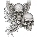  gray brain cancer ribbon with angel wing and skull brain tattoo design idea
