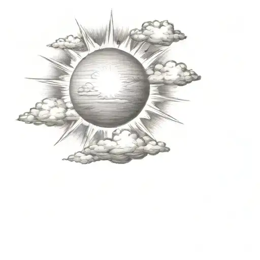 Sun shining clouds tattoo design idea