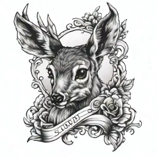 female baby deer and the letter S tattoo design idea