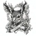 female baby deer and the letter S tattoo design idea
