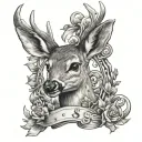 female baby deer and the letter S tattoo design idea