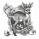 female baby deer and the letter S tattoo design idea