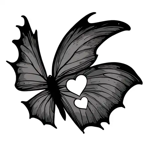 butterfly with bat like wings with light shading and a heart cut out inside one of the wings. looks more like butterfly  tattoo design idea