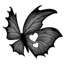 butterfly with bat like wings with light shading and a heart cut out inside one of the wings. looks more like butterfly  tattoo design idea