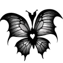 butterfly with bat like wings with light shading and a heart cut out inside one of the wings. looks more like butterfly  tattoo design idea