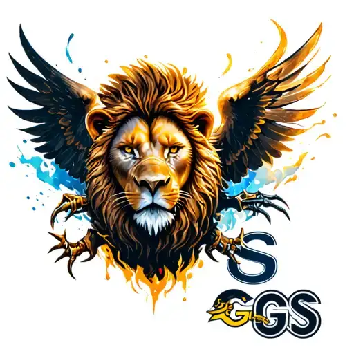 A chaotic tattoo blending a lion's head and claws, an eagle with outstretched wings, and the GS logos tattoo design idea