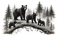 use the same  2 parent black bears with 3 cubs in the forest sample and just add another cub to right of last cub on the tattoo design idea