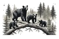 use the same  2 parent black bears with 3 cubs in the forest sample and just add another cub to right of last cub on the tattoo design idea