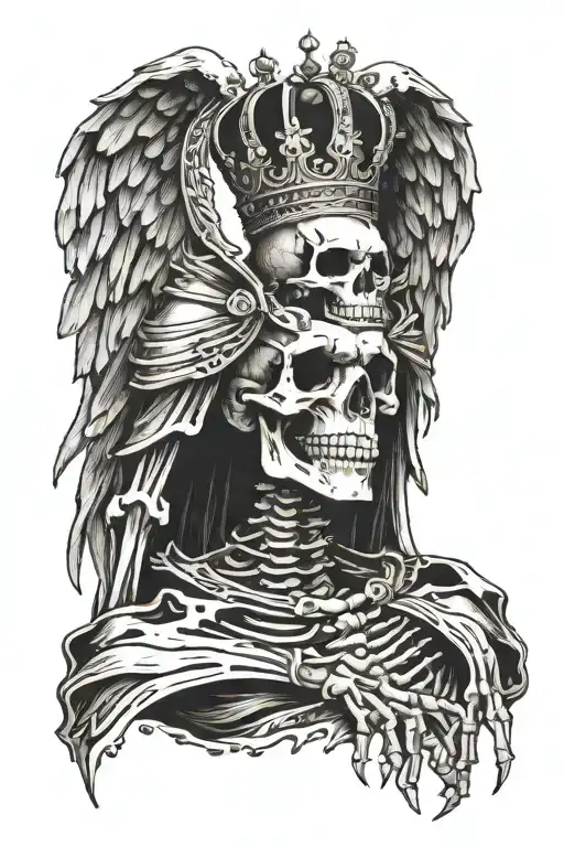 a skeleton of a king with outstretched arms having wings  tattoo design idea