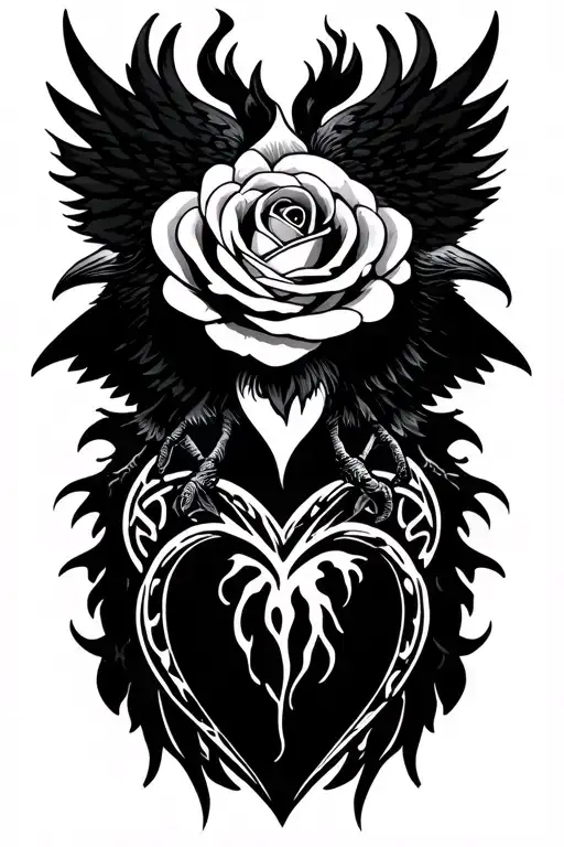 crow rose and firey heart celtic tattoo design idea