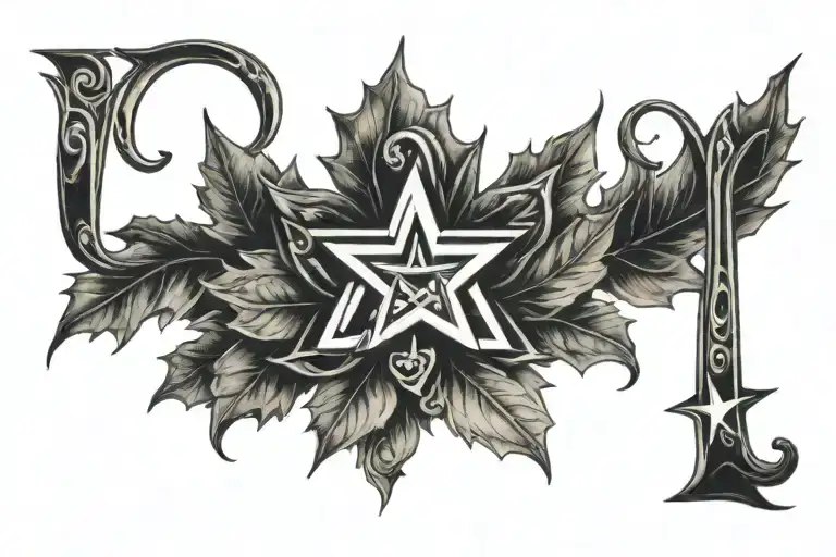jewish star, maple leaf, letter J M D tattoo design idea