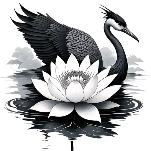 crane bird lotus flower tattoo design idea