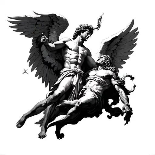 St. Michael the Archangel defeating satan tattoo design idea