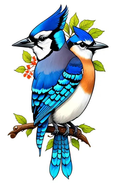 blue jay and robin bird tattoo design idea