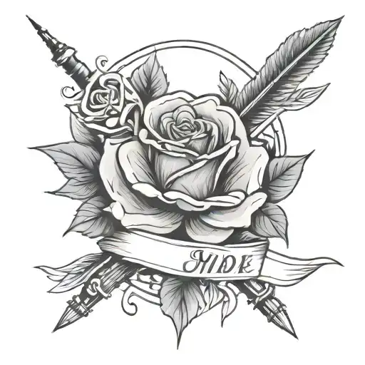 self made with rose and arrow surrounded tattoo design idea