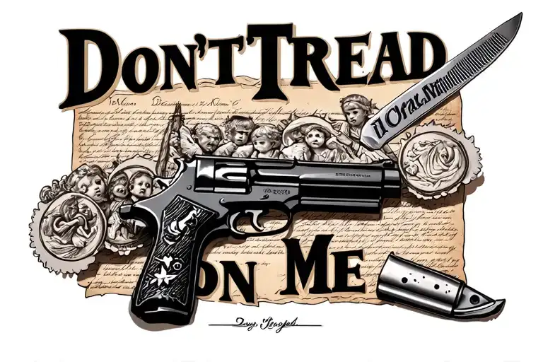 "Don’t Tread On Me" constitution, Guns, razor blade, cocaine, whiskey, children tattoo design idea