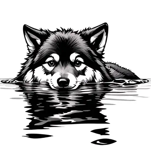 puppy wolf reflected in water seeing like alpha tattoo design idea