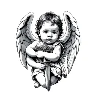 baby angel holding a sword tattoo design idea