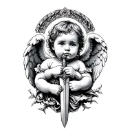 baby angel holding a sword tattoo design idea
