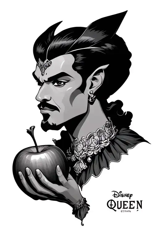 Disney's Evil Queen as a black man holding a poison apple tattoo design idea