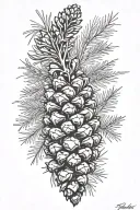 raven pine cone, fir branch, burnt tattoo design idea