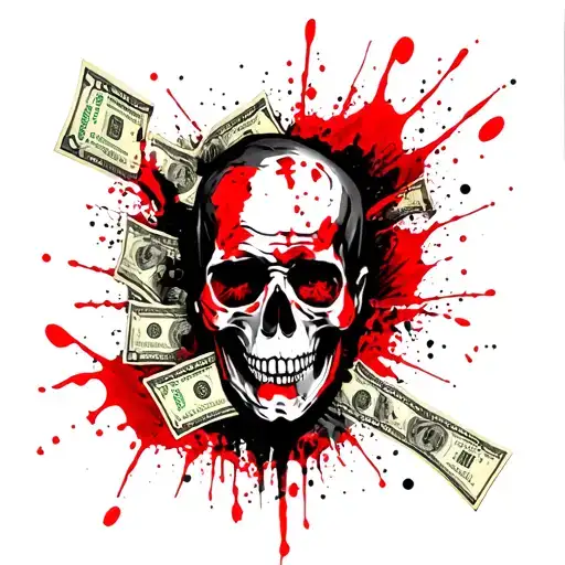 pretty money and death gangster chest piece tattoo design idea