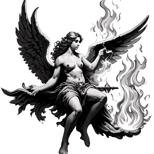 angel fighting fire  tattoo design idea