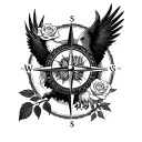 eagle trees compass quill ink single rose all black full wrap wrist to elbow tattoo design idea