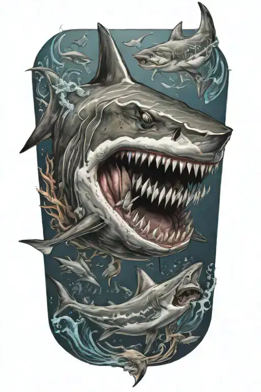 shark eating swimmer tattoo design idea