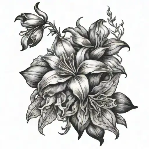 columbine, sunflower, iris flowers tattoo design idea